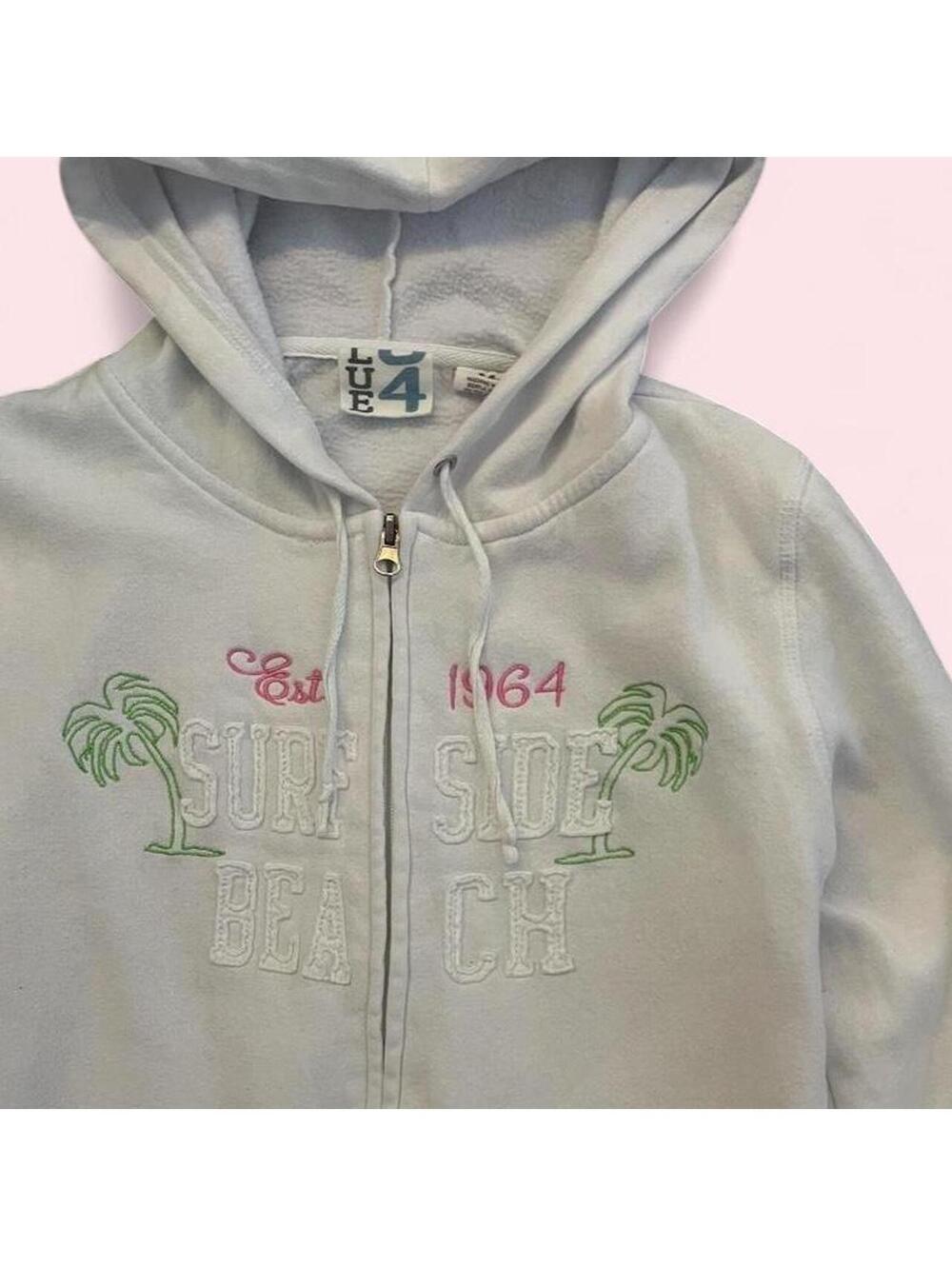 🤍 Y2K style white zip-up “surf side beach” hoodie 🤍